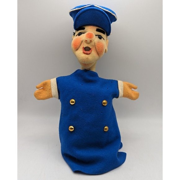 Vintage Hand Puppet Police Man Officer Cop Soft Head Cloth Body Children's Toy - Picture 1 of 4